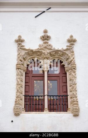 Window of the Palacio Nacional de Sintra (Sintra National Palace), a Royal Palace with its origins dating back to the 15th century. Portugal Stock Photo