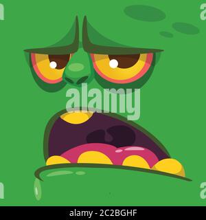 Cartoon growling zombie face. Vector zombie monster square avatar Stock Vector