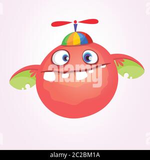 Cartoon baby monster in funny childrens hat with propeller.Vector illustration Stock Vector