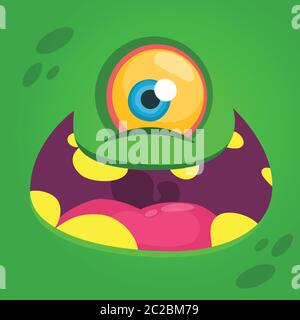 Cartoon laughing funny zombie face with one eye. Vector zombie monster square avatar Stock Vector
