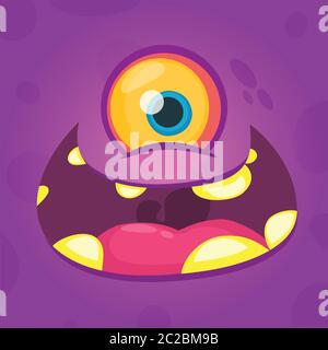 Cartoon cute monster face avatar with one eye. Vector illustration Stock Vector