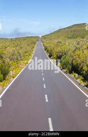 Empty  road on Paul da Serra plateau on the island of Madeira, Portugal. Stock Photo