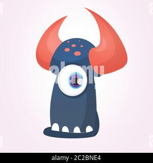 Cartoon black monster with horns and one eye.Vector illustration Stock Vector