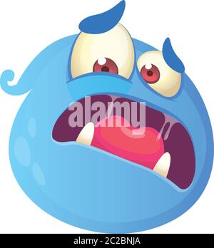 Scared blue monster cartoon face avatar. Vector illustration of blue ghost mascot. Halloween design Stock Vector