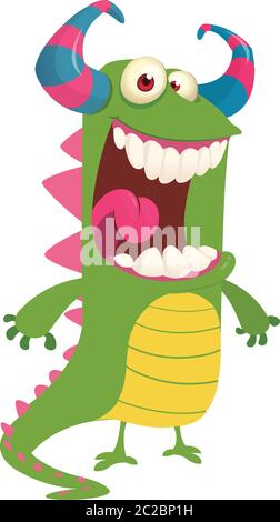 Cute cartoon green monster icon. Vector illustration. Stock Vector