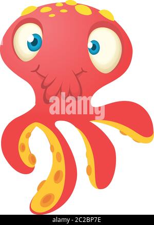 Cute red octopus cartoon. Vector isolated Stock Vector