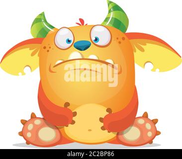 Sad cartoon monster. Vector illustration of monster character Stock Vector