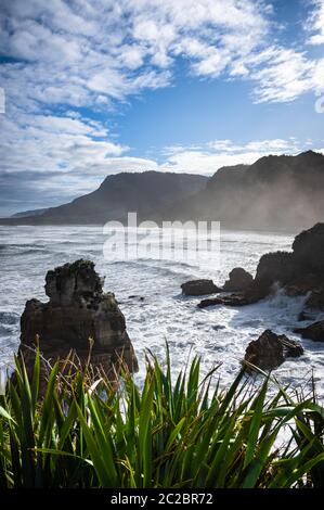 A scenic view of the coast at Punakaiki on the west coast of New Zealand's south island. Stock Photo