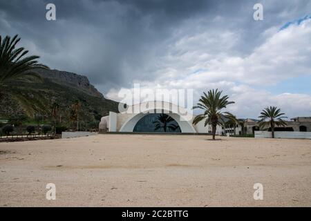 The Magdala Spirituality center [that houses a replica of Jesus' boat], Magdala (Mejdel) - current day Migdal. On the Sea of Galilee, Israel  It is be Stock Photo