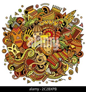 Africa hand drawn cartoon doodles illustration. Funny travel design. Stock Vector