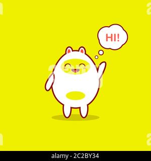 Cute kawaii character hand waving say hi. Vector illustration Stock Vector