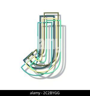 Three colors line font Letter J 3D rendering illustration isolated on white background Stock Photo