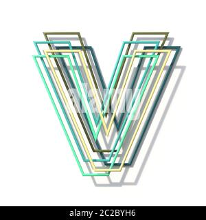 Three colors line font Letter V 3D rendering illustration isolated on white background Stock Photo