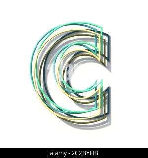 Three colors line font Letter C 3D rendering illustration isolated on white background Stock Photo