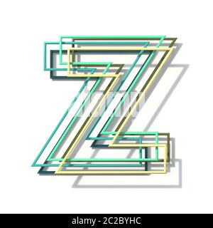 Three colors line font Letter Z 3D rendering illustration isolated on white background Stock Photo