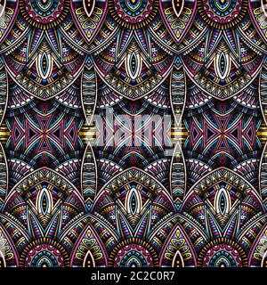 Abstract ethnic rug ornamental seamless pattern. Vector vintage background. Stock Vector