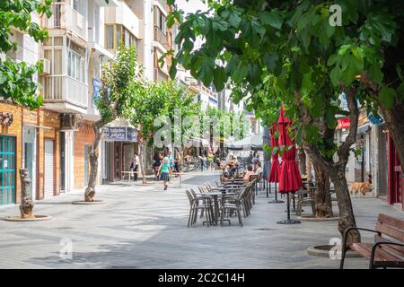 Benidorm, Spain, 14 June, 2020: Popular shopping street in Benidorm old town. Popular spanish resort after Coronavirus pandemic lockdown in Spain Stock Photo