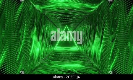 abstract holy glowing triangle wireframe design with metal background 3d rendering wallpaper, futuristic religious glowing 3d illustration design Stock Photo