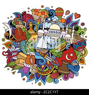 Turkey hand drawn cartoon doodles illustration. Funny travel design. Stock Vector