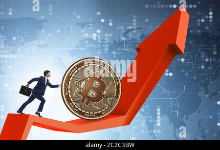 Businessman in blockchain cryptocurrency concept. Mixed media Stock ...