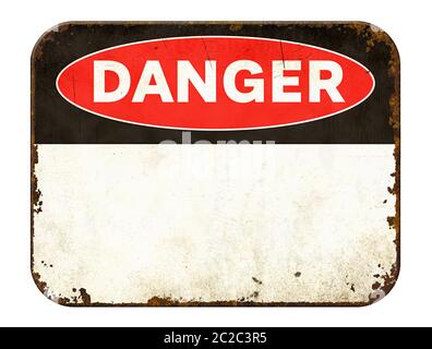 Empty vintage tin danger sign on a white background Stock Photo - Alamy