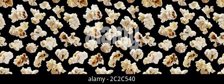 Popcorn seamless pattern. Pop corn on black background Stock Photo