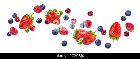 Flying berries isolated on white background with clipping path Stock Photo