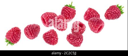 Raspberry isolated on white background, falling raspberries, collection Stock Photo