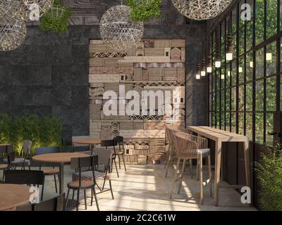Bar loft style, Bar room interior design. 3D rendering Stock Photo - Alamy