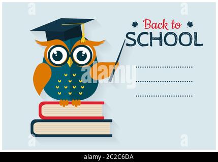 Back to school. Card with learned owl and a place for text. Stock Vector