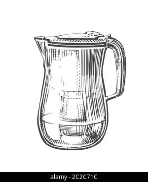 Hand-drawn filter pitcher with clean water. Vector illustration Stock Vector