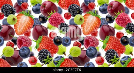 Falling berries seamless pattern isolated on white background Stock Photo