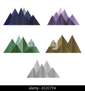 Mountains low poly style set. Polygonal shapes. Vector isolated illustration Stock Vector