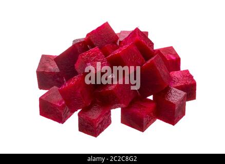 Sliced beetroot cubes isolated on white background Stock Photo