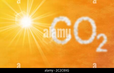 orange CO2 emission in the sky, Carbon dioxide â€“ illustration Stock Photo