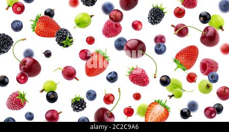 Falling berries pattern isolated on white background Stock Photo