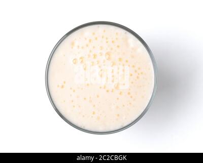 Vanilla milkshake with foam isolated on white Stock Photo