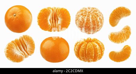 Mandarine, tangerine, clementine isolated on white background. Collection Stock Photo