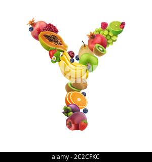 Letter Y made of different fruits and berries Stock Photo