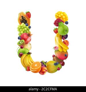 Letter U made of different fruits and berries Stock Photo