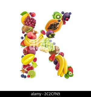 Letter K made of different fruits and berries Stock Photo