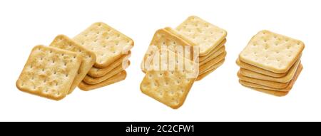 Stack of square crackers isolated on white background Stock Photo