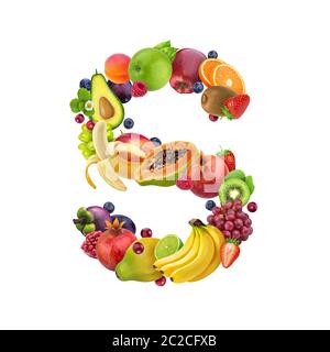 Letter S made of different fruits and berries Stock Photo