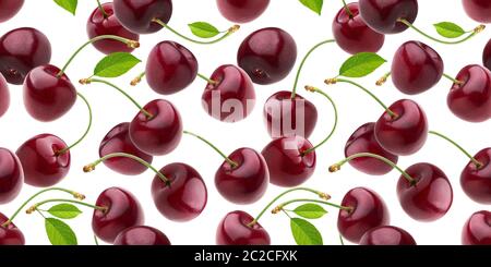 Cherry isolated on white background with clipping path, seamless pattern Stock Photo