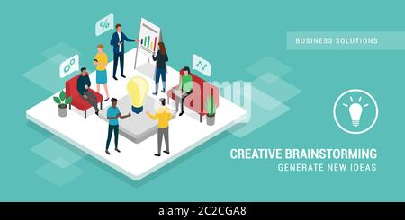 Creative business people meeting and finding new ideas together, they are discussing business strategies and connecting online Stock Vector