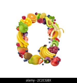 Letter Q made of different tropical fruits and berries Stock Photo