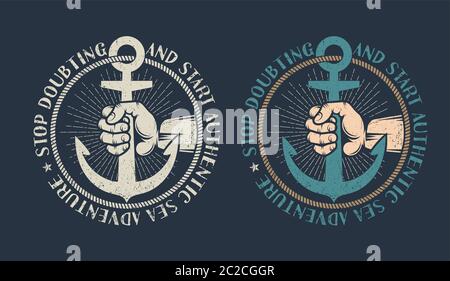 Vintage coat of arms with hand and anchor Stock Vector