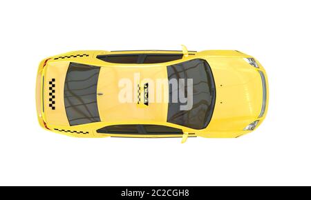 Yellow taxi car isolated on a  white background. Top view. 3D rendering. Stock Photo