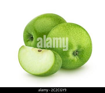 Green apples isolated on white background, granny smith Stock Photo