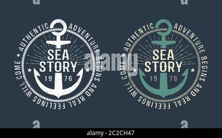 Marine round retro emblem Stock Vector